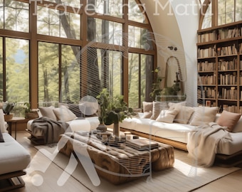 Forest View Retreat - Scenic Window View Home Office Virtual Background for Zoom and Teams, Peaceful Living Room Digital Backdrop - Relaxing