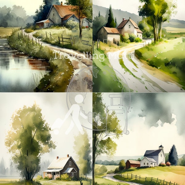 Rustic Charm - Countryside Watercolor Screensaver Wallpaper Bundle for All Devices iPhone / iPad Wallpaper Android Peaceful Screensaver -