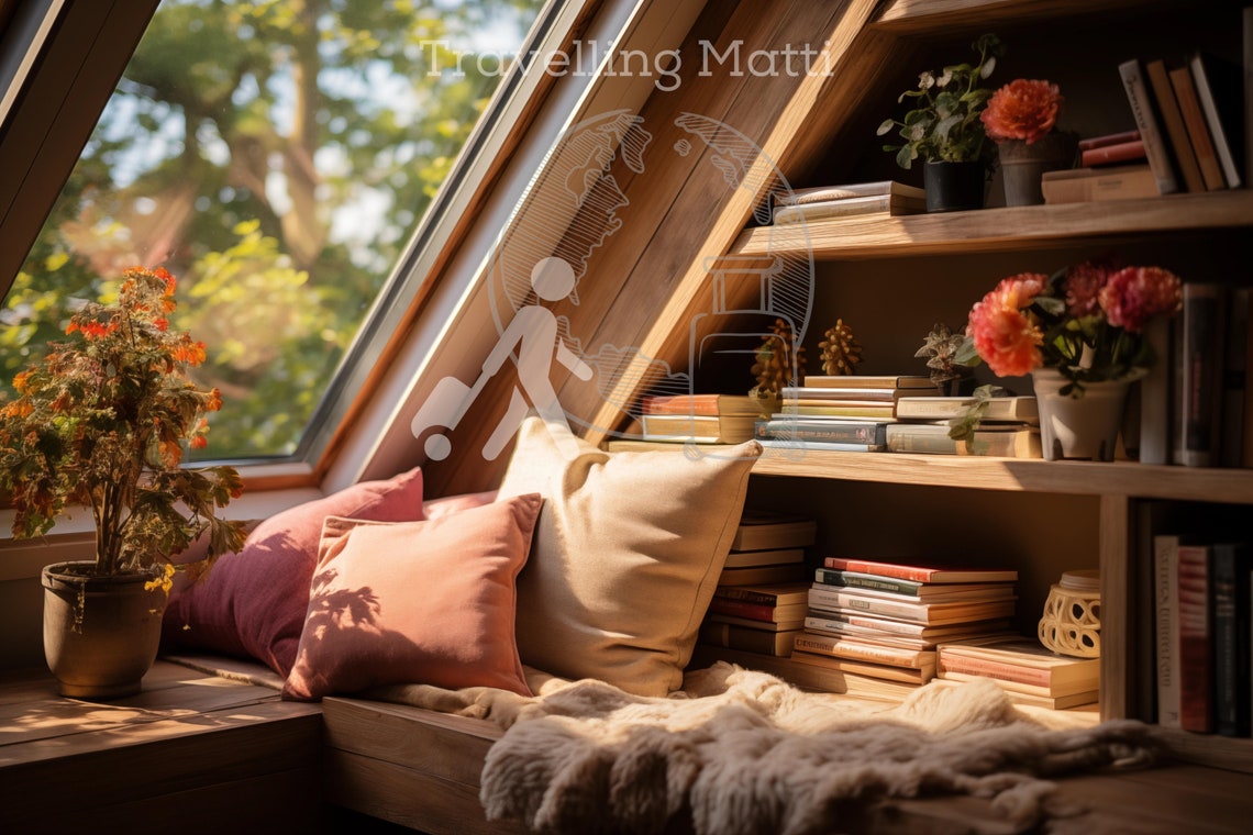 Cozy Reading Nook Virtual Background: Tranquil Home Office (digital ...