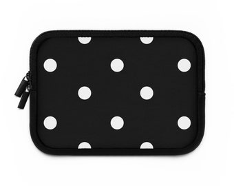 Polka Dot Laptop Sleeve - Classic Black and White - Necessity for Travel  - Protect IPAD or Tablet - Perfect Present - Student Must!