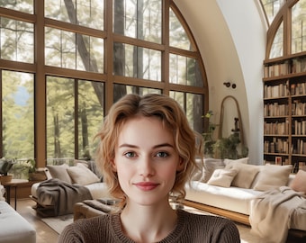 Forest View Retreat - Scenic Window View Home Office Virtual Background for Zoom and Teams, Peaceful Living Room Digital Backdrop - Relaxing