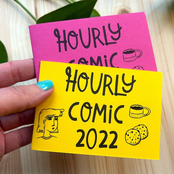 Step into My Day: 2022 Hourly Comic Zine - A Handmade 16-Page Mini Journey in Neon Pink and Yellow