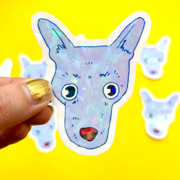 Speckly Blue Doggo Sticker, Holographic Vinyl Stickers, Gloss Sticker, 8cm