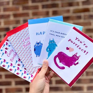 Paquete de tarjetas de cumpleaños para gatos "Purrfect Cat", tarjetas de felicitación (con sobres surtidos)