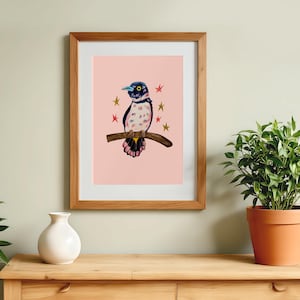 Impresión de ilustración de pájaro lindo de Birbfest (5x7/A4) Cuadro de pared