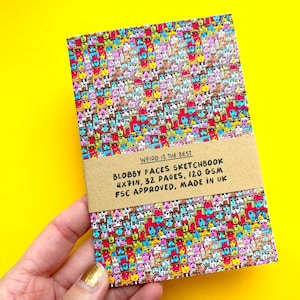 Quirky Faces Handmade A6 Sketchbook, 100gsm, Plain White