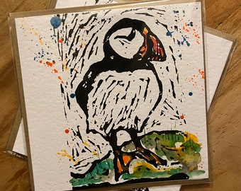 Puffin Greeting Cards Lino Print (Pack of 5)