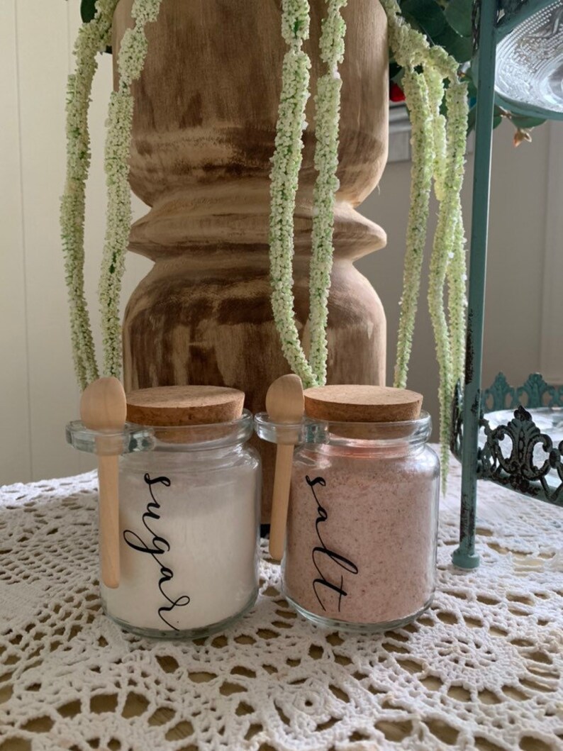 Salt & Sugar set Glass Jars with Wooden Spoon Rustic Etsy