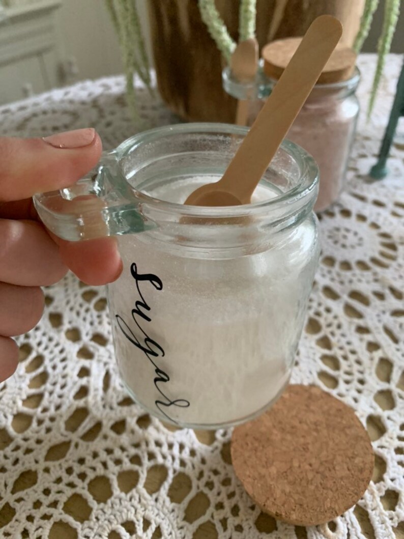 Salt & Sugar set Glass Jars with Wooden Spoon Rustic Etsy