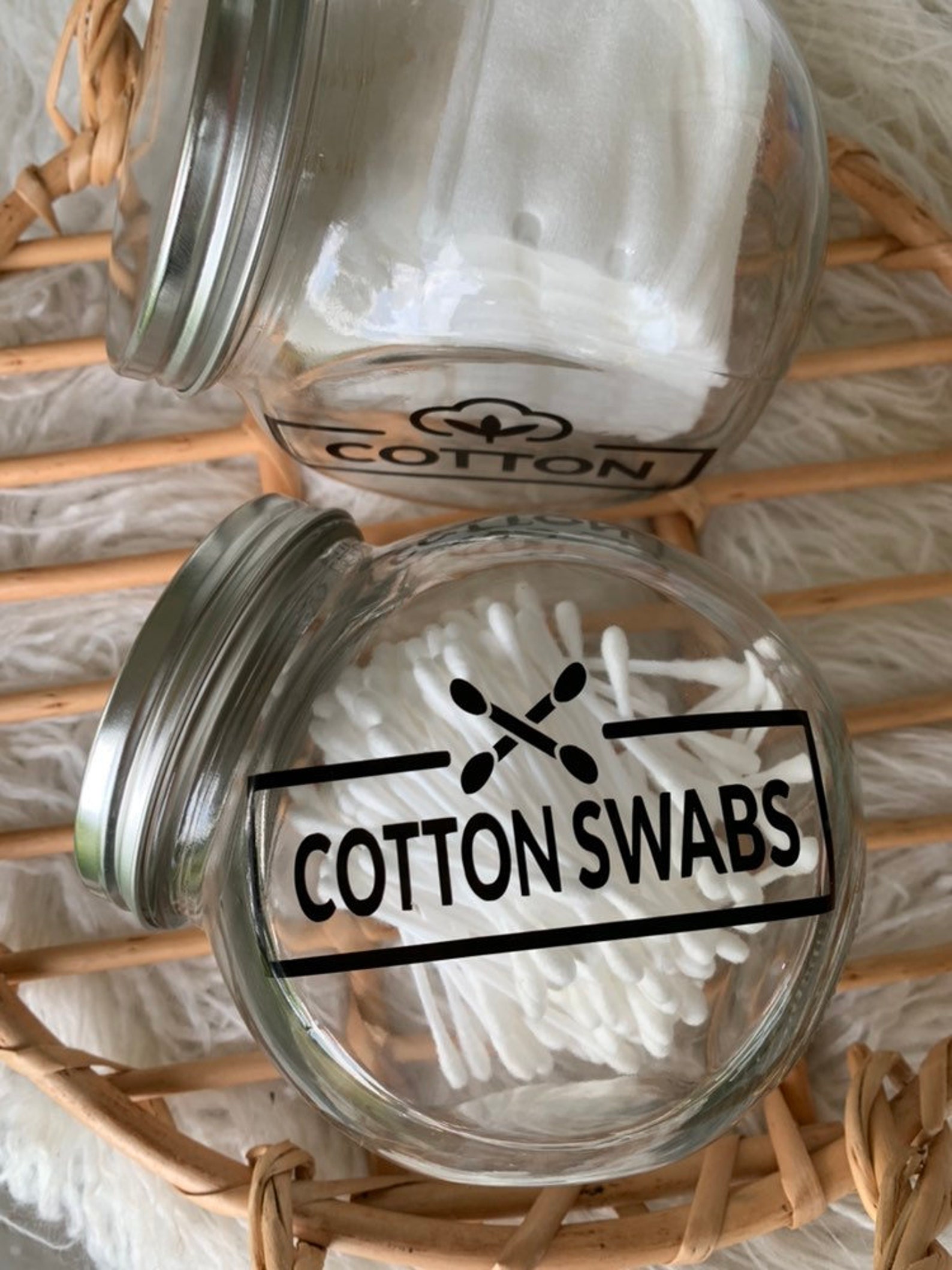 Cotton & Cotton swabs jars bathroom organizing glass jar Etsy