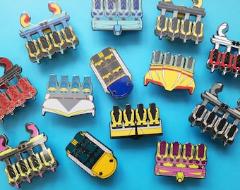 Roller Coaster Enamel Pin Badge BLIND BAGS, Pin Seconds Mystery Pack, Bolliger and Mabillard Rollercoaster Car, Theme Park Collection