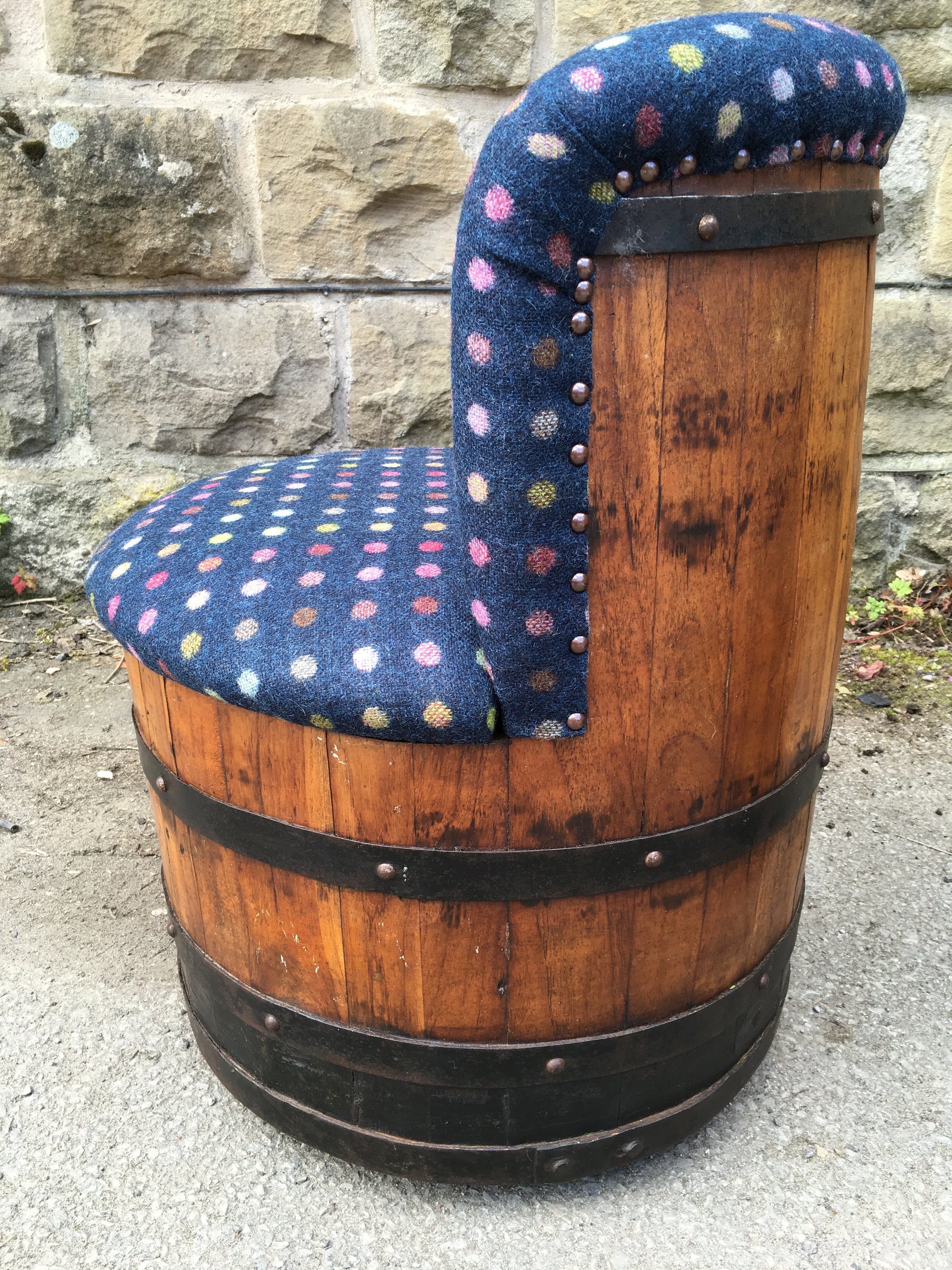 Wooden barrel chair upholstered in 100% Moon wool fabric | Etsy