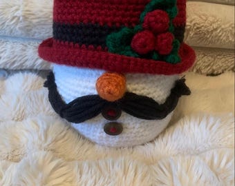 Snowman Gnome Crochet Pattern with Handlebar Mustache