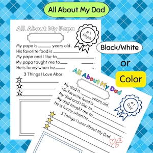 Regalo del Día del Padre "Todo sobre mi papá" imprimible / Regalo de cumpleaños para papá, padrastro o abuelo / Regalo para papá para colorear para niños / Descarga instantánea en PDF