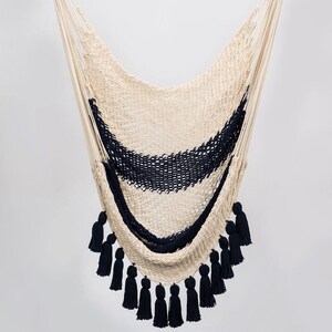 Colonial Navy Blue Cotton Hammock Chair - Tassels - Handmade Macrame Swing