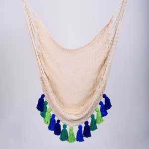 Handmade Natural Cotton Hammock Hanging Chair with Rainforest Inspired Tassels - Handmade Swing
