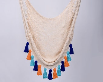 Handmade Cotton Hammock Chair with Tassels – Boho Hanging Swing