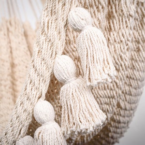 Boho Natural Cotton Hammock Chair with Tassels - Handmade Macrame Swing