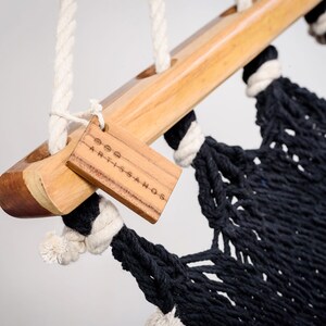 Boho Black Cotton Hammock with Tassels Wooden Bar / Handmade by Artisans, Perfect for Interior and Outdoor image 6