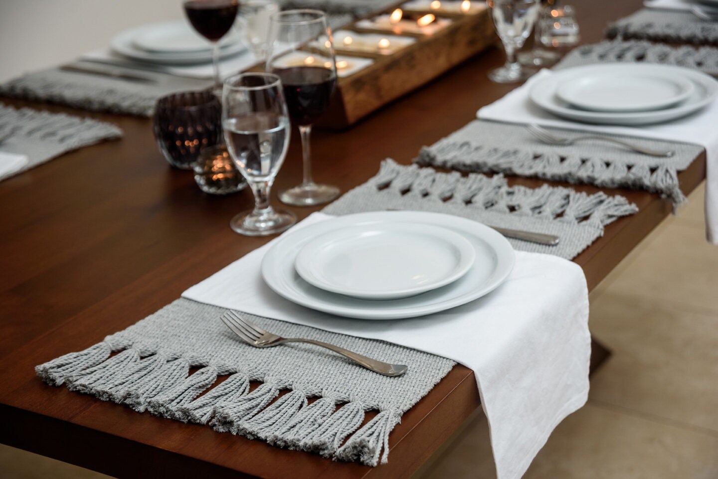 Light Charcoal Gray Cotton Placemats Set of 6 Tassels Etsy
