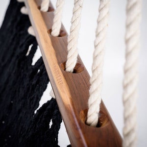 Boho Black Cotton Hammock with Tassels Wooden Bar / Handmade by Artisans, Perfect for Interior and Outdoor image 4