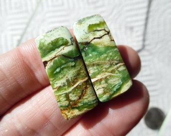 Pair Malachite cabochons 14x7mm for earrings match pairs