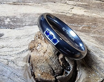 Tantalum and Sapphire Wedding Ring, dark blue grey pure Tantalum wedding band.