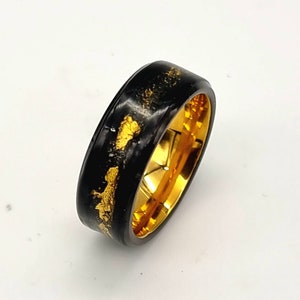 Handmade Meteorite black and gold tungsten ring