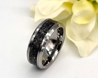 Memorial Ring -  Handmade Meteorite tungsten ring. Set with genuine meteorite dust