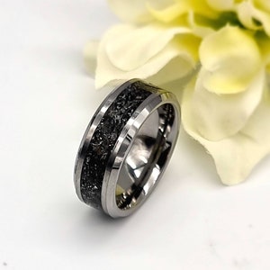 Memorial Ring -  Handmade Meteorite tungsten ring. Set with genuine meteorite dust