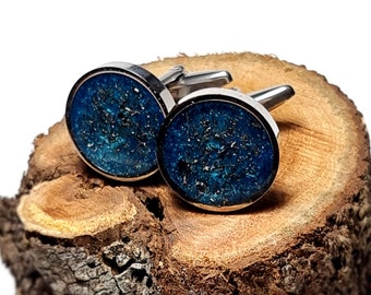 Cufflinks, meteorite inlaid cufflinks