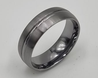 Tantalum Wedding Band: Dark Blue Grey Polished Ring, 7mm Width