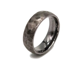 Tantalum Ring, hammered finish, dark blue grey pure Tantalum wedding band.