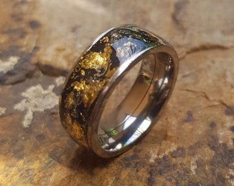 Meteorite and Gold  titanium handmade ring
