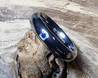 Tantalum and Sapphire Wedding Ring, dark blue grey pure Tantalum wedding band.