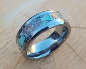 Handmade Turquoise set Tungsten Carbide ring. Set with Turquoise and Copper