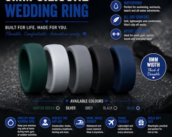 8mm Silicone Wedding Ring | Mens Rubber Work Band | Waterproof Gym & Safety Ring