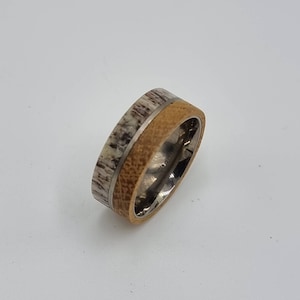 Deer antler and whisky barrel  titanium handmade ring