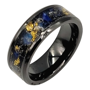 Meteorite, Sapphire and Gold Ring