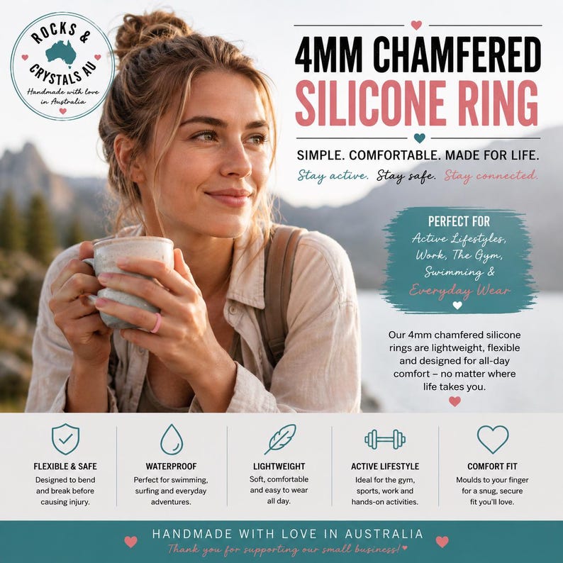 4 mm avfasad silikonvigselring | Silikonarmband för kvinnor | Ring för aktiv livsstil | Gym, resor och arbete | Vattentät bild 3