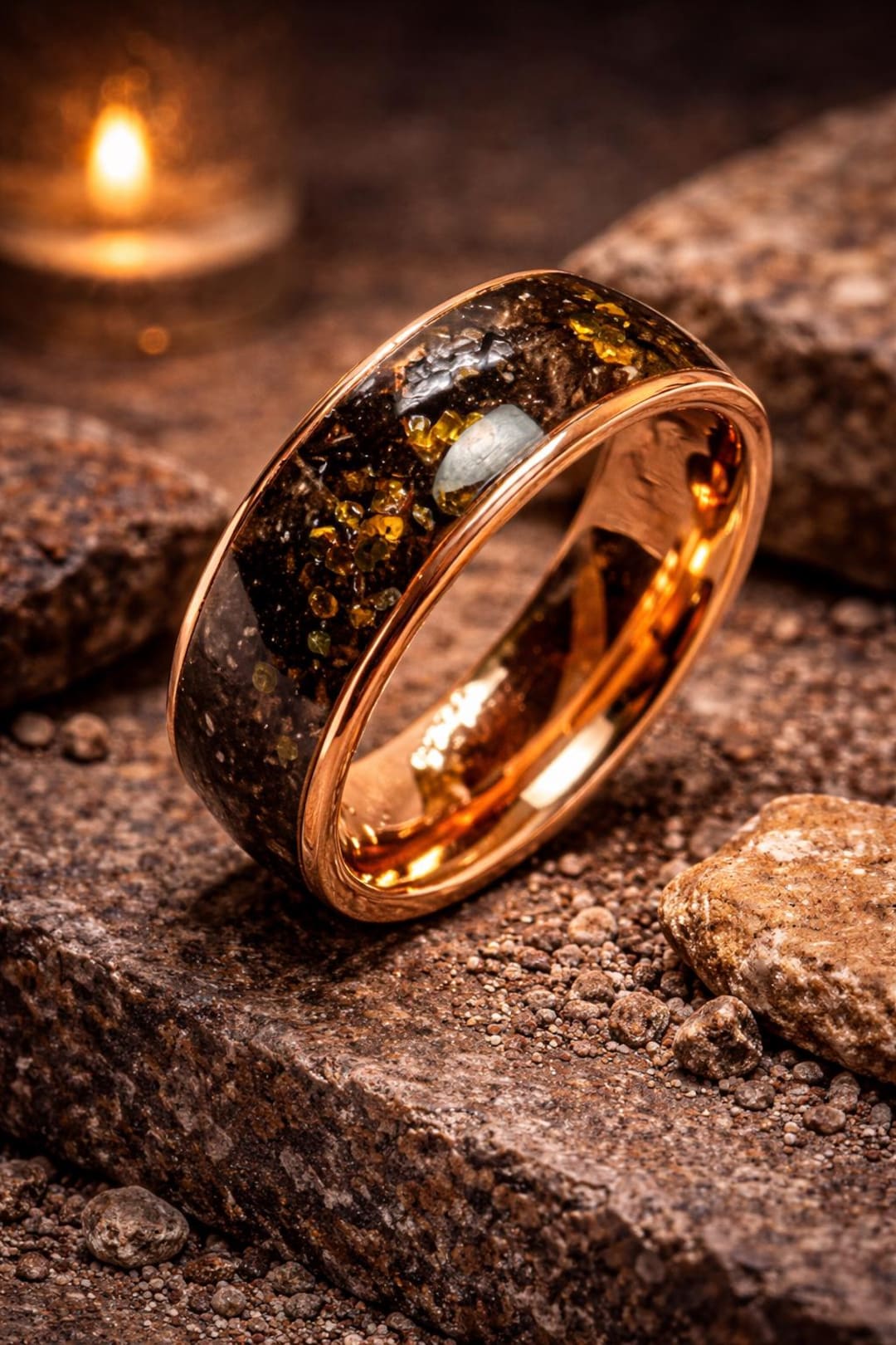 Dinosaur Bone Ring With Yellow Diamonds – Copper or Gold Wedding