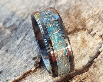 Meteorite Wedding Band – Black Ceramic Ring, Blue Galaxy Inlay, Space Mens Ring