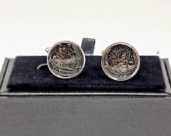 Cufflinks, meteorite inlaid cufflinks
