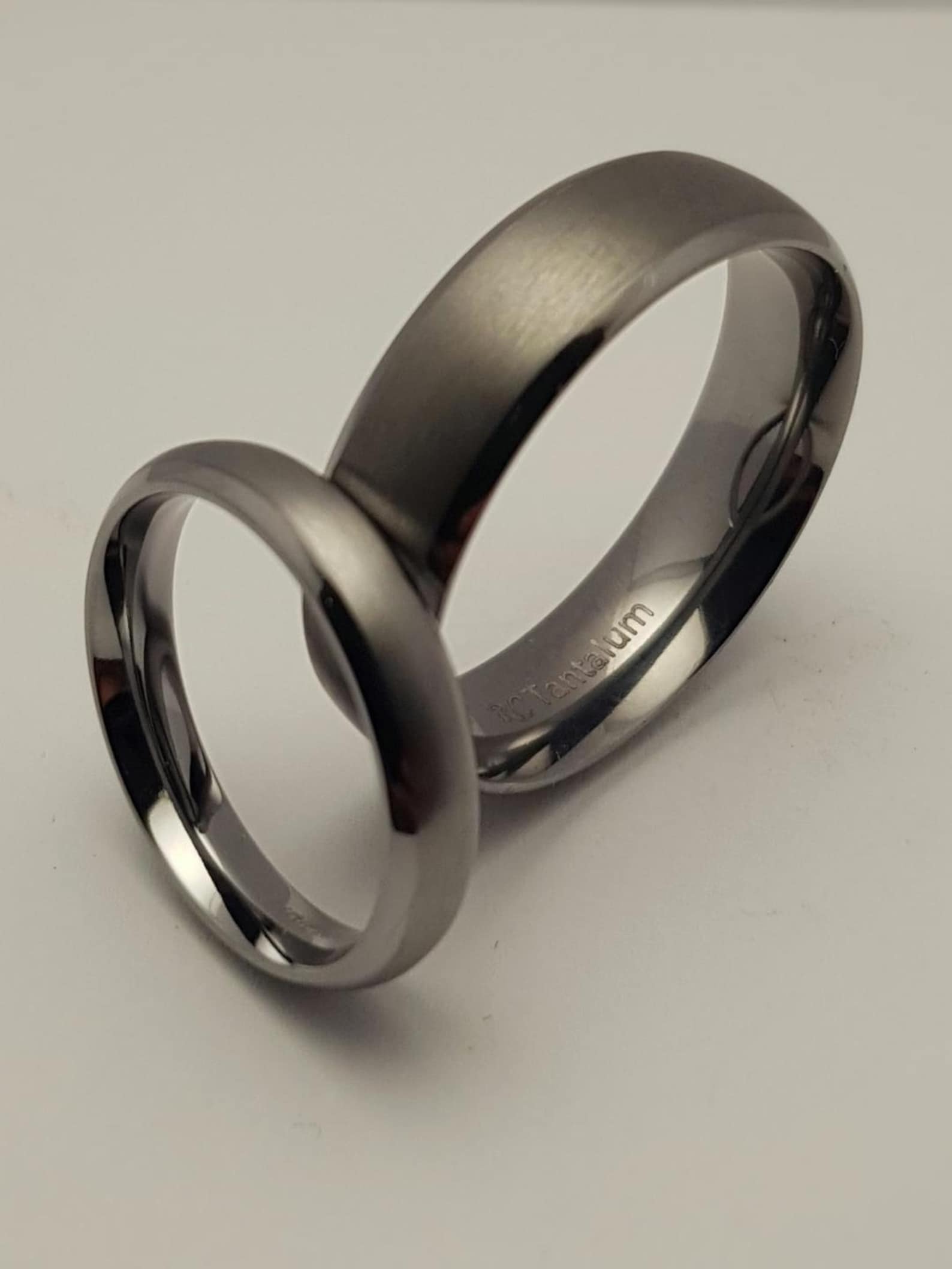 Tantalum Ring, Matt Finish, Matching Pair, Dark Blue Grey Pure Tantalum