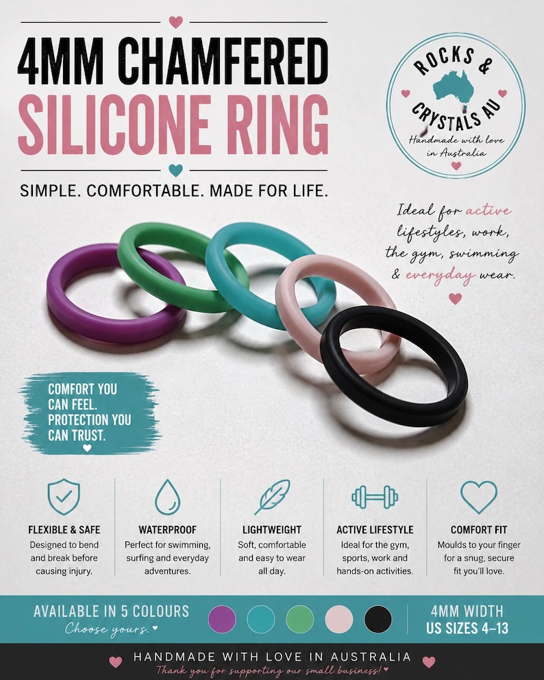 4 mm avfasad silikonvigselring | Silikonarmband för kvinnor | Ring för aktiv livsstil | Gym, resor och arbete | Vattentät bild 1