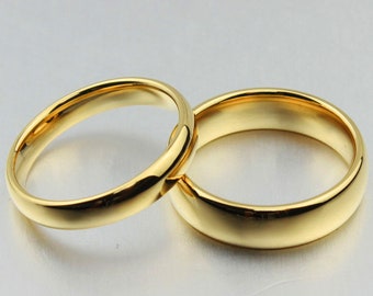 Gold Plated Tungsten Wedding Band Set: Comfort Fit, Unisex