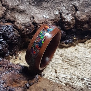 Opal inlay Iron wood ring.