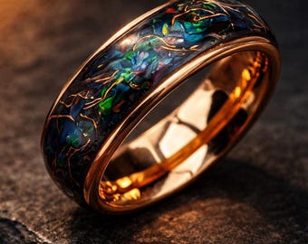 Black Opal Copper Ring: Comfort Fit Wedding or Engagement Band