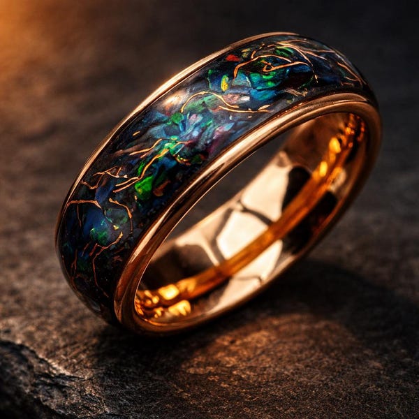 Black Opal Kupferring : Comfort Fit Ehering oder Verlobungsring