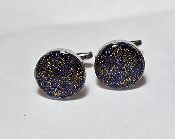 Cufflinks, meteorite inlaid cufflinks